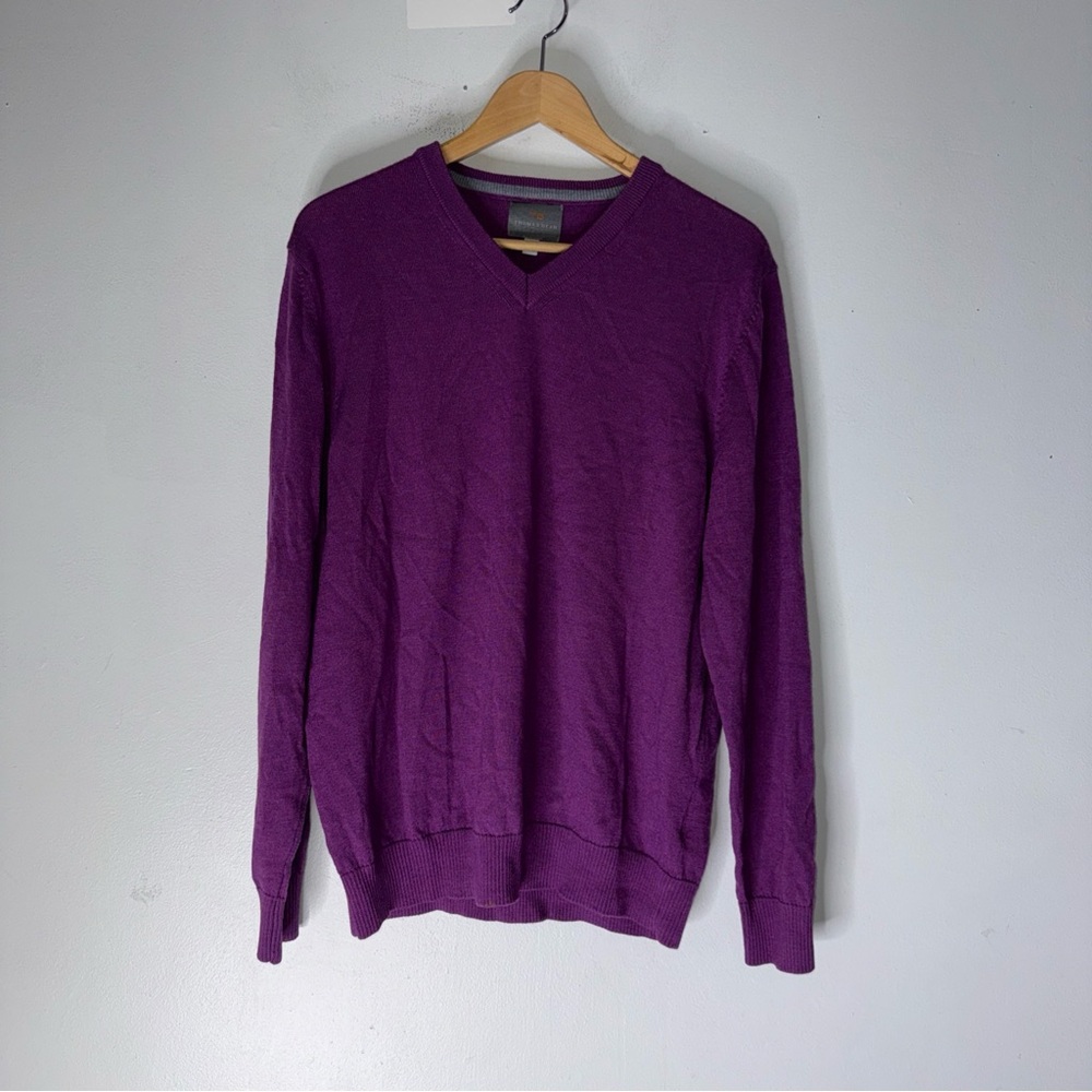 Thomas Dean Purple V Neck‎ Extra Fine Merino Wool Sweater Large